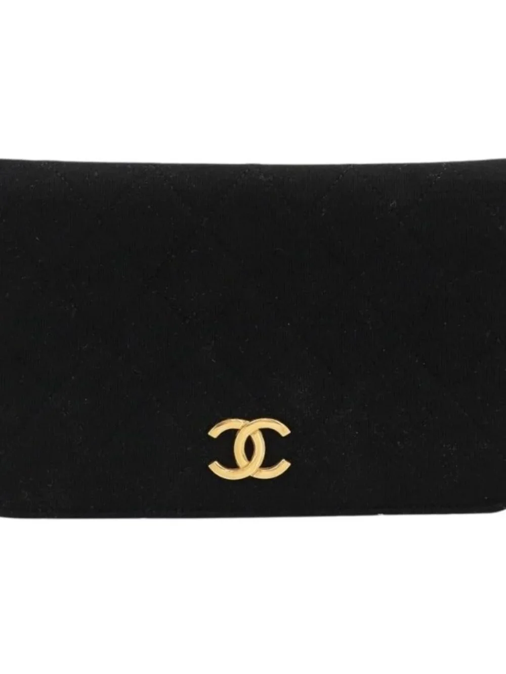 CHANEL Matelasse Chain Shoulder Bag Cotton Black Gold CC Auth 184947